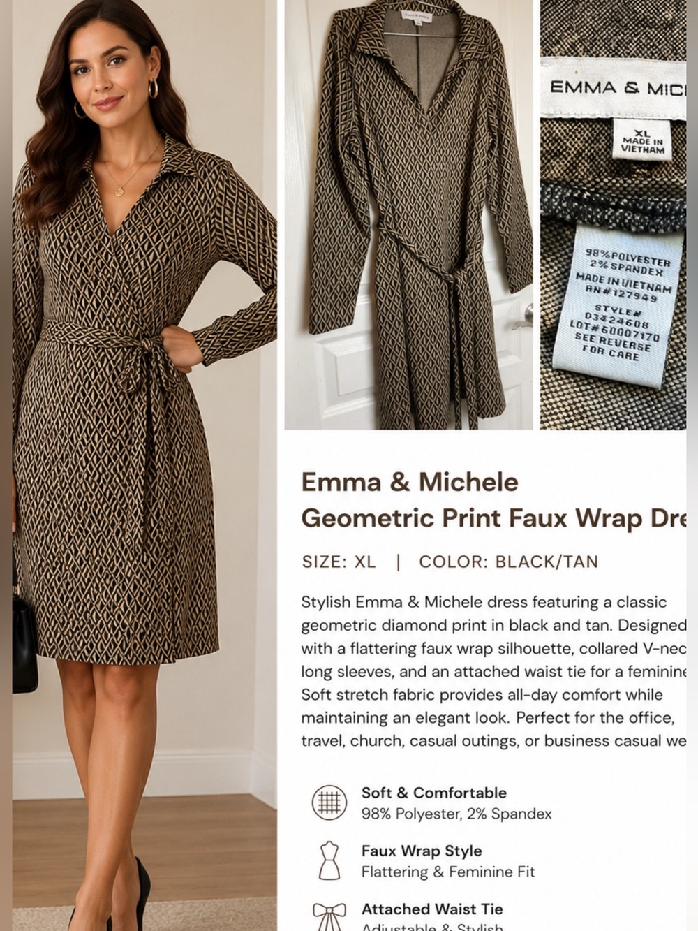 Emma & Michele Geometric Print Faux Wrap Dress XL